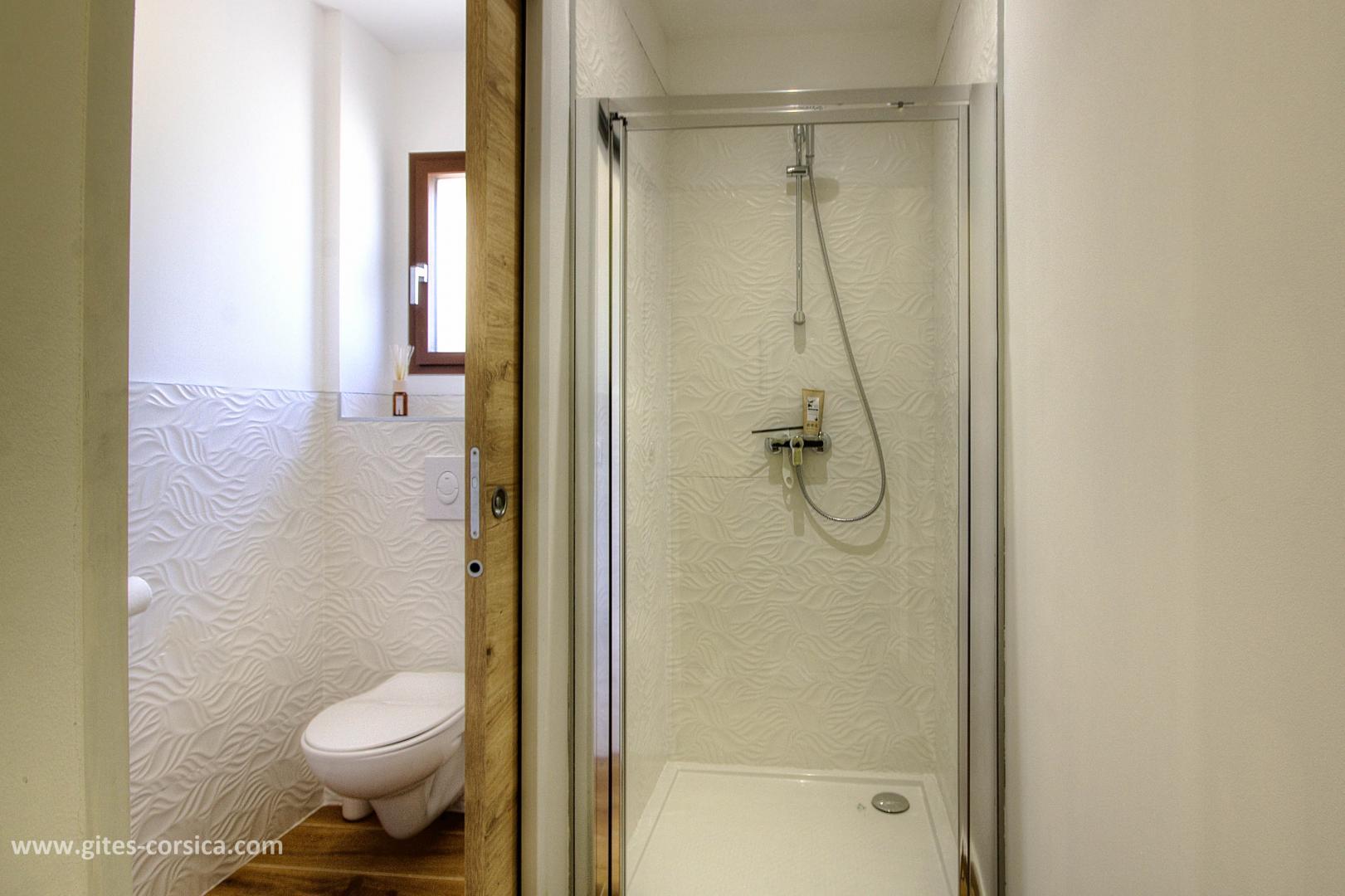 Chambres d'hôtes à Manso, Balagne, Haute-Corse, labellisées Gîtes de France : la salle d'eau/WC de la chambre double photo 31