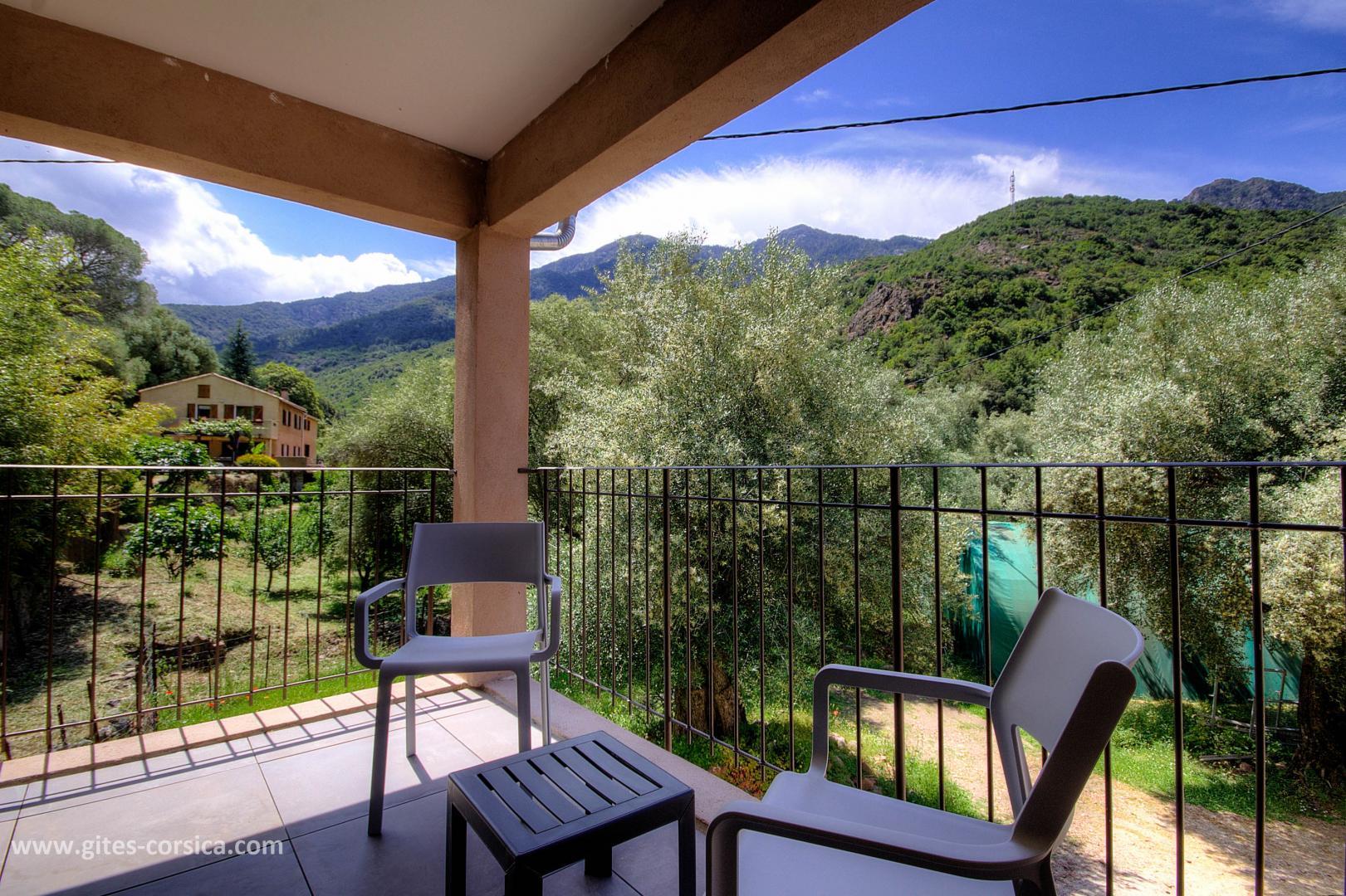 Chambres d'hôtes à Manso, Balagne, Haute-Corse, labellisées Gîtes de France : la terrasse de la chambre double photo 33