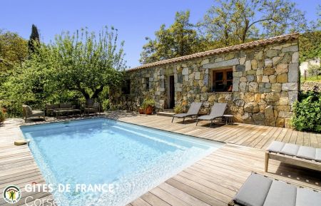 G&icirc;te n&deg;25061 Levie - Corse - Gite &agrave; Levie, Corse du Sud, labelis&eacute; G&icirc;tes de France : le gite et la piscine